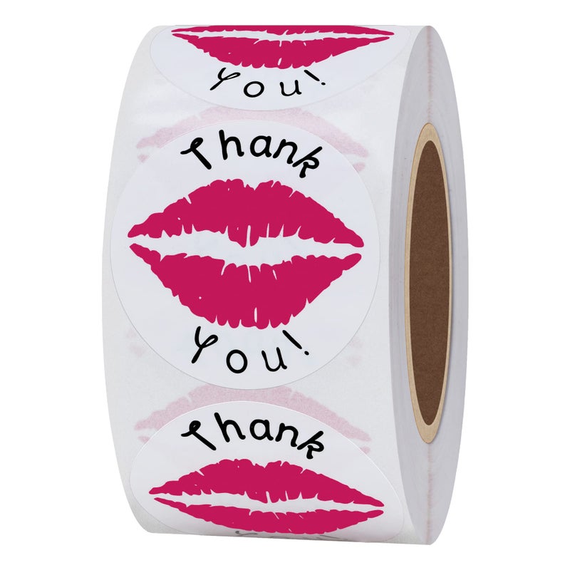 Hybsk Thank You Pink Kissing Lips Envelope Seals Stickers Total 300 Per Roll - Image 1
